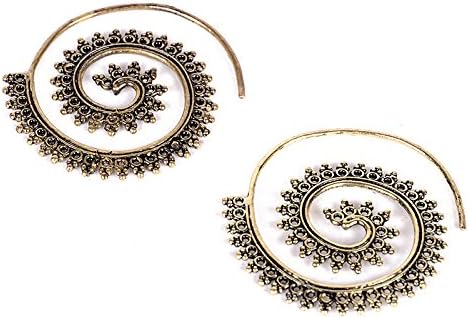 Boho Spiral Brass Gypsy Earrings Tribal Ethnic Festival Jewellery Indian Hoops by Thimmei