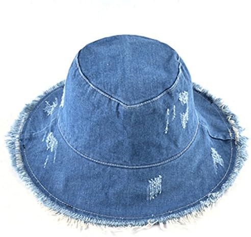 SYBKNSTW Summer Sun Hats for Women Fisherman Cap Washed Denim Bucket Hat Ladies Wide Brim Tassel Beach Caps Blue