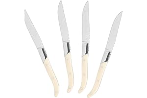 French Home Laguiole Connoisseur Set of 4 Solid Stainless Steel Steak Knives (Faux Ivory) – Silverware Set – Laguiole Knives 