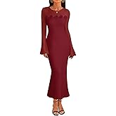 MEROKEETY Women's Sweater Dress Fall 2025 Long Sleeve Formal Wedding Guest Cocktail Bodycon Floral Maxi Winter Dresses