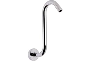 HarJue S Shaped Shower Arm, High Rise Shower Head Extension Pipe Standard 1/2" Connection with Flange, Awesome Shower Experience-Stainless Steel Bathroom Accessory(10 Inch S Shape, Chrome Finish)