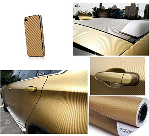 Golden 3D Carbon Fiber Film Twill Weave Vinyl Sheet Roll Wrap (120" X 60", Golden)