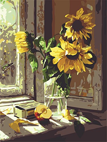 DIY Digital Leinwand-Ölgemälde Geschenk für Erwachsene Kinder Malen Nach Zahlen Kits Home Haus Dekor - Sonnenblumen 40*50 cm
