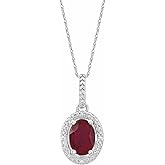Sonia Jewels Solid 925 Sterling Silver Lab-Grown Ruby and .01 Cttw Diamond Charm Pendant Chain Necklace 18" (12mm x 8.5mm)