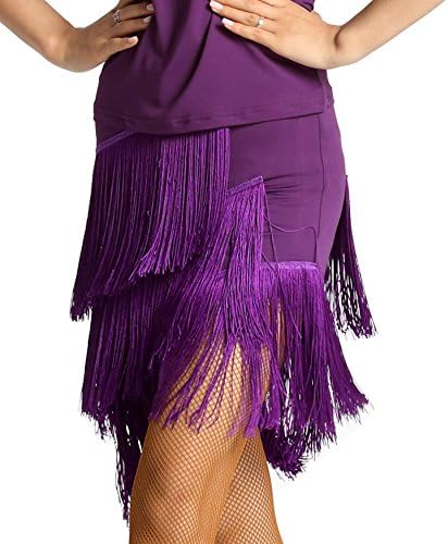 Dance Skirt,Solando Women's Tassels Skirt for Latin Dance Ballroom Tango ChaCha (L, Purple)