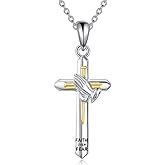 LUHE Religious Cross Necklace 925 Sterling Silver Crucifix Origami Cross Pendant Necklace Faith Abalone Shell Jewelry Gifts for Women Men