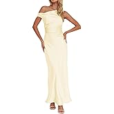 Gmeitoey Women's Summer Elegant Satin Off Shoulder Sleeveless Maxi Dress Formal Cocktail Wedding Guest Long Dresses