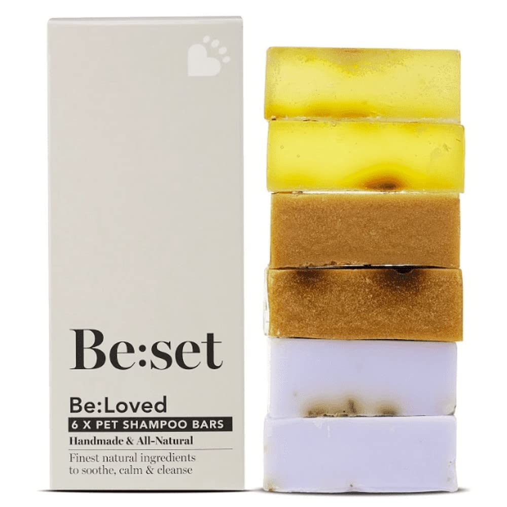 Be:Loved - Be:Set Dog Shampoo Bar Gift Set - Dog Accessories, Puppy Essentials - Handmade in the UK - Natural Botanical Bars for Clean, Calm & Soothed Coats - Eco-Conscious Pet Pampering - 6 x 55g