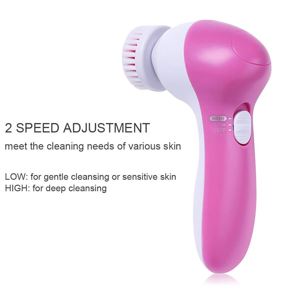 【 Newest 2020 】Gackoko Facial Cleansing Brush-Waterproof Face Spin Brush Set with 5 Brush Heads，Gentle Exfoliating and Removing Blackhead，Deep Cleansing face (PINK): Beauty