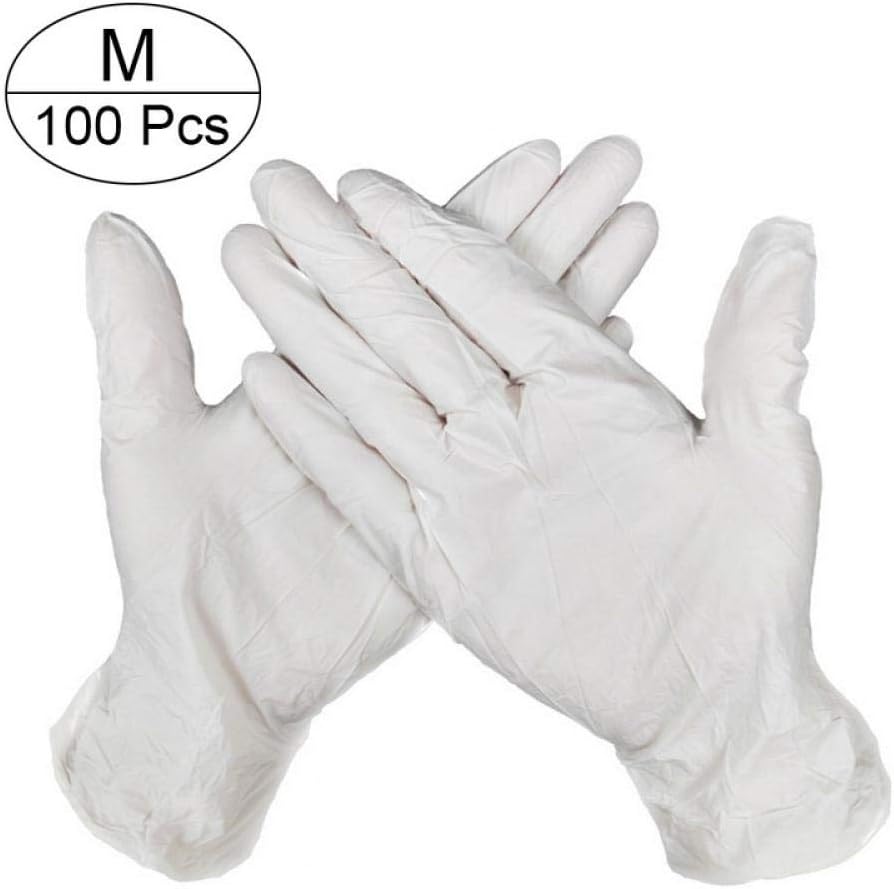 SZJY Powder Free Disposable Vinyl Gloves 100 PCS Disposable Gloves Latex Dishwashing/Kitchen/Work/Rubber/Garden Gloves Universal For Left and Right Hand-White_M