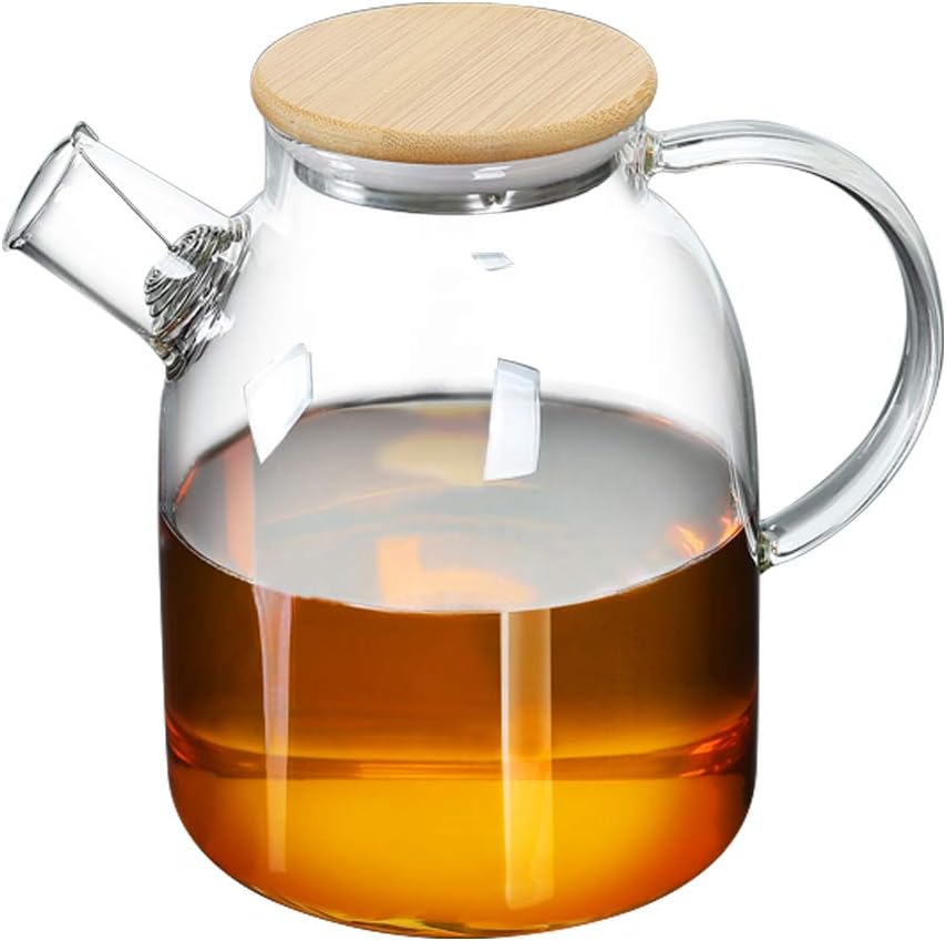 High borosilicate heat-resistant glass kettle, juice kettle, coffee kettle, beverage kettle, cold kettle, hot kettle, bamboo lid (1800ML/60.87oz)