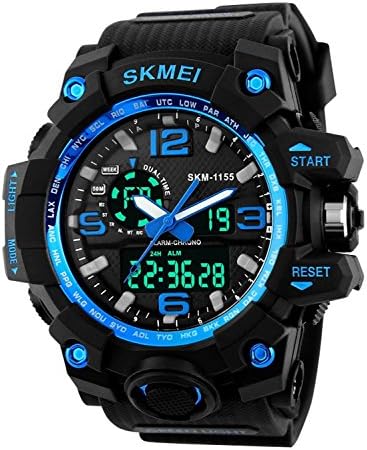 Takyae Men's Large Dual Dial Analog Digital Quartz lectronic Sport Watch Multifunction Two Timezone 24H Military Time Waterproof Casual Back Light 164FT 50M Water Resistant Calendar Day Date - Blue