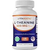 Vitamatic L-Theanine Supplement 400mg per Serving - 240 Tablets - Non-GMO, Gluten Free