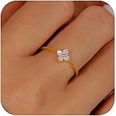 Aavoein CZ Lucky Leaf Ring for Women 925 Sterling Silver Dainty Lucky Ring to Daughter Mom 14K Gold Plated Simple Minimalist Stackable Rings for Mother Wife Birthday Wedding Valentine's Day Jewelry Gift