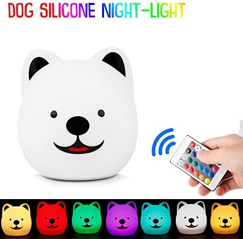 LED Silicone Night Light, Kingberwi 16 Warm Colors Dog Shaped Touch Night Lamp with Remote Control, Dimmable Table Nightlight for Nursery Babies Boys Girls Kids Room Bedside, USB Rechargeable