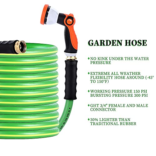 HQMPC GARDEN HOSE 5/8″IDX75′ HOSE GARDEN WATER HOSE DURABLE PVC NON KINKING HEAVY WATER HOSE WITH BRASS HOSE FITTINGS ((75 FEET) …