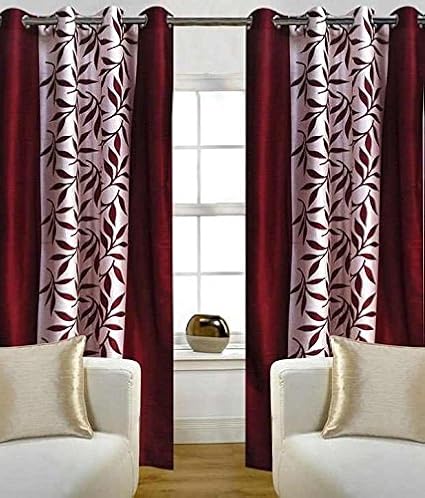 Freehomestyle Floral Polyester Door Curtain - 7ft, Maroon