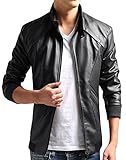 ZSHOW Men's PU Faux Leather Black Moto Jacket Casual Wear(Black,Medium)