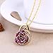 ZJchao 24K Women Purple Gold Rose Pendant Necklace Gift for Her Plated Rhinestone Heart Shaped Present for Wife Girlfriend Valentine's Day, Great Anniversary, Birthday, Wedding