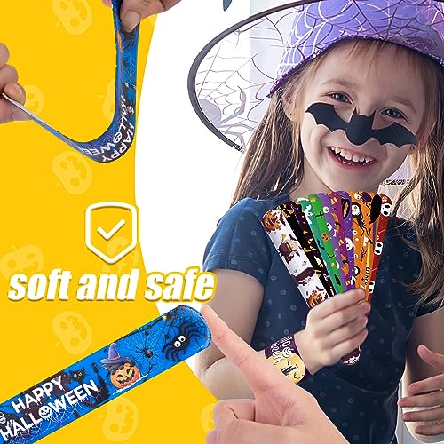 Shindel Halloween Slap Bracelets, 96PCS Kids Halloween Party Favors Halloween Slap Bands Wristbands Bulk for Goodie Bag Stuffers Trick or Treat