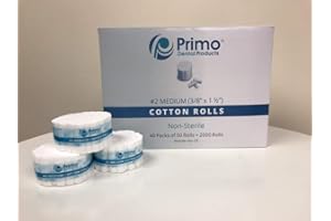 Primo Dental Products CR Cotton Rolls, 2 Medium, 1.5" Non-Sterile (Pack of 2000)