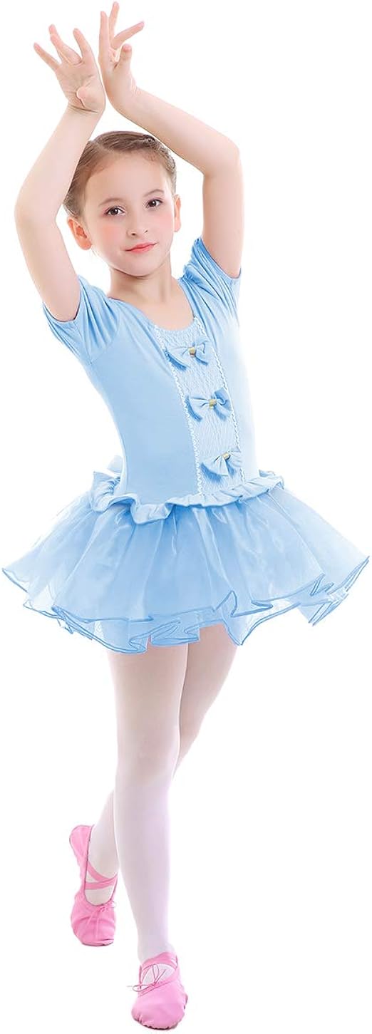 IMEKIS Girls Ballet Tutu Dress Short Sleeve Leotards Kids Princess