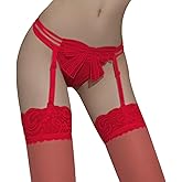 Satohom Women’s Sexy Garter Belts for Thigh High Stockings with Clips Plus Size Lace Mesh Suspender Belt Bow Lingerie