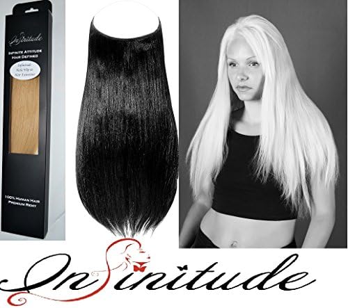 100% Premium Remy human hair halo Extension, Infinitude-Halo, flip in with invisible miracle adjustable secret wire, Jet Black #1