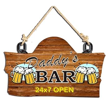 Studio Shubham Daddy's Bar Wooden Wall Hanging/Door Hanging (30 cm x 18 cm x 3 cm, Brown)