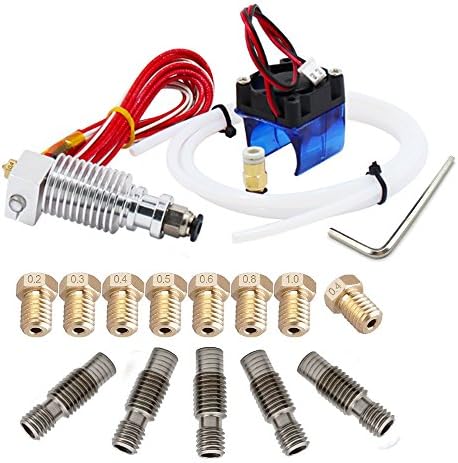 J-Head V6 Hotend Kit with 8pcs Extruder Brass Print Head + 5pcs Stainless Steel Nozzle Throat for E3D Makerbot RepRap Prusa i3 3D Printers - Bowden