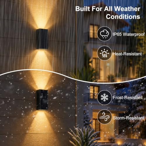 Lacasa Luz Solar Exterior de Pared, 2 Pack 2 Modos Luces Solares Apliques | 2 Colores en 1 (2700K/6500K), Impermeable IP65, Up & Down Iluminación Auto On/Off, LED Lampara Solar para Jardin Garaje Patio