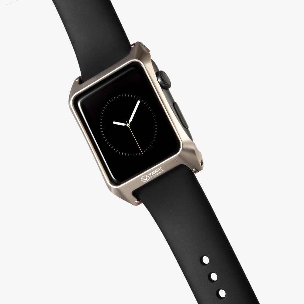 KiWAV VAWiK Metal Bumper case Protection Titanium Gold Quality CNC Aluminum 42mm for Apple Watch & Series 2 Sport Leather Loop