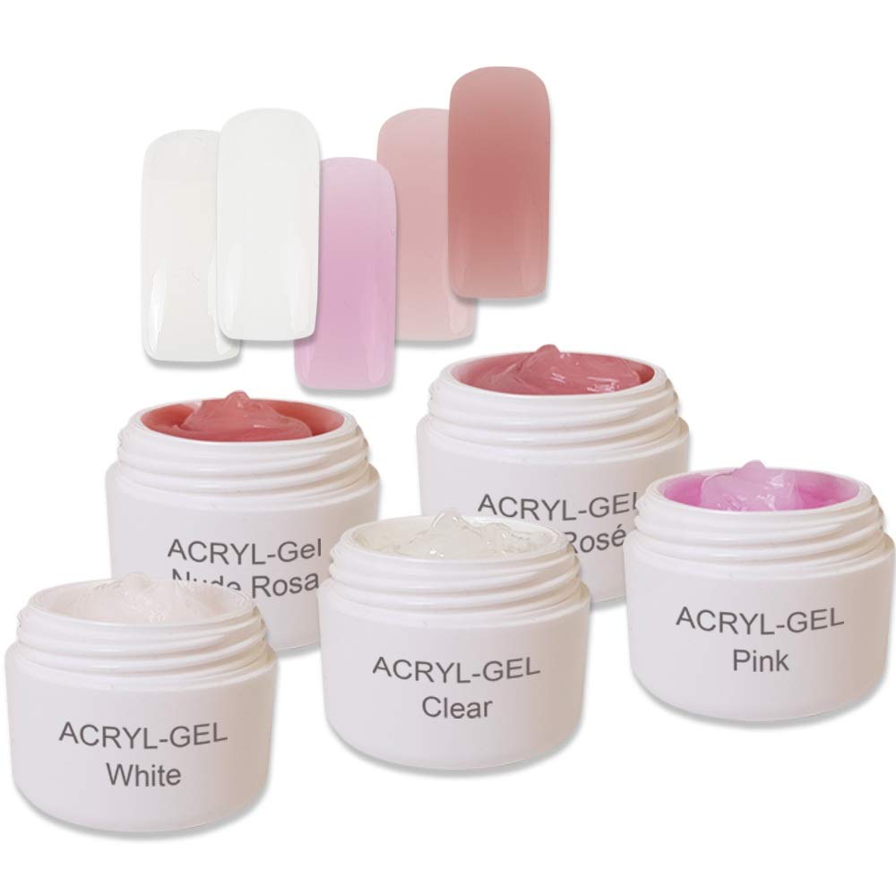 AcrylGEL Set of 5 x 5 ml Pots of Acrylic and Gel Nail Polish in One System High Viscosity