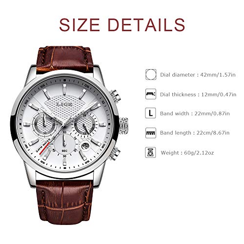 LIGE-Relojes-Hombre-Impermeable-Militar-Cronografo-Relojes-Hombre-Negocio-Cuarzo-Relojes-Casual-Moda-Marron-Cuero-Relojes