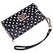 Cordking Wallet Case Compatible with iPhone 7 Plus Wallet Case/iPhone 8 Plus Wallet Case Premium Tri-Fold Leatherette Polka Dots Wristlet Clutch Purse Cover with Removable Wrist Strap - Black