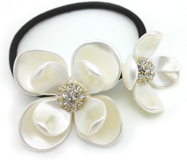 Meilliwish Crystal Flowers Ponytail Holder Hair Tie (B79)