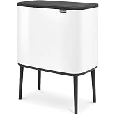 Brabantia Bo Touch Top Kitchen Trash Can with Single Compartment &amp; Raised Legs | White | 9.5 Gal Inner Bucket | Soft-Close Garbage Can, Stay-Open Lid | Fits Against Wall | + Trash Bags