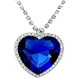 Large Blue Crystal Heart Necklace with Crystal Chain Jewelry Gift Silver Plated