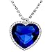 Large Blue Crystal Heart Necklace with Crystal Chain Jewelry Gift Silver Plated