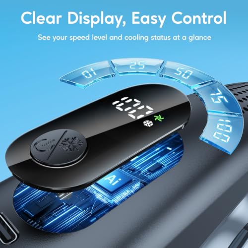 Yannovus Portable Neck Fan with Cooling Plates, 6000mAh Neck Fans Rechargeable with 1-100 Speed Control, Bladeless Cooling Fan with Digital Display, Adjustable Air Outlets for Travel Outdoor