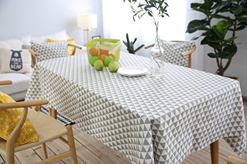 Kingmerlina Cotton Linen Rectangle Geometric Triangle Pattern Tablecloth Polyester