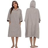 Surf Poncho Hooded Beach Towel, Quick Dry Terry Cloth, Extra Large Changing Robe with Pockets for Adults, Unisex Light Grey Cover-Up for Swim, Bath, Beach, Gift for Swimmer Lovers