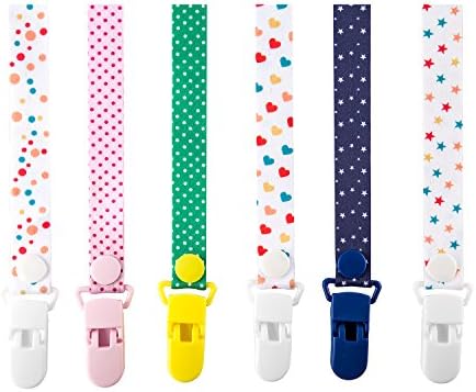 Pacifier Clip By VBELKHV - 6 pack - Modern Designs - Premium Quality Universal Pacifier Holder for Boys and Girls - Personalized Pacifier Clip - Fun and Cute
