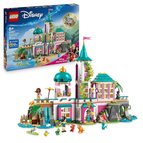 ǀ Disney Castello della Principessa e Animali Reali - Casa delle Bambole Giocattolo con Mini Bamboline di Ariel, Rapunzel, Mulan, Jasmine, Vaiana e Animali - Regalo per Bambine da 6 Anni - 43267