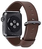 JSGJMY Apple Watch Band 42mm Men Brown Genuine Leather Strap Replacement Watchbands with Black/Space Grey Metal Clasp for iWatch Series 3,Series 2,Series 1,Sport,Edition