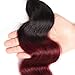 Seelaak 1B 99J Ombre Brazilian Body Wave Hair 3 Bundles, 10A Grade Burgundy Dark Red Bodywave Weave Human Hair Extensions 100g/pcs, 100% Unprocessed Hair (10