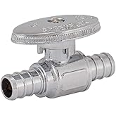 Eastman Quarter-Turn Straight Stop Valve, 1/2 Inch Crimp PEX x 1/2 Inch PEX, Chrome Plated, 10725LF