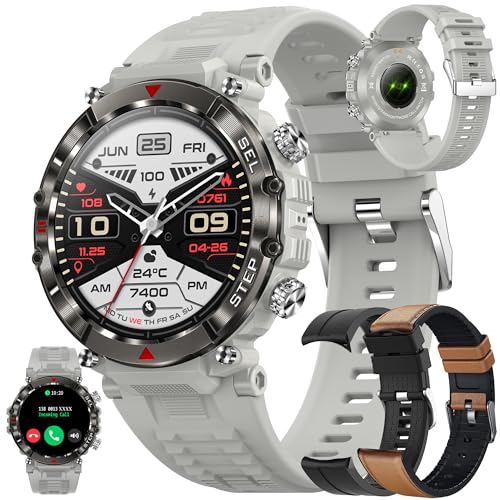Smartwatch Herren mit Telefonfunktion, 1.39" Fitnessuhr mit Schrittzähler Herzfrequenz SpO2, Schlafmonitor, 123 Sportmodi Uhr, 5ATM Wasserdichte Sportuhr Aktivitätstracker für Android iOS (Grau)