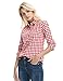 Cekaso Women's Gingham Shirt Cotton Slim Fit Long Sleeve Button Up Plaid Shirt, Red, USsizeL=TagsizeXXXL