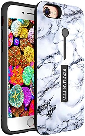 IPHONE 7/IPHONE 8 Bergman Uno Dual Pro Case/Finger Strap Case/Finger Ring Band With Kickstand Case/Rugged Case/Marbie Design Case/Finger Ring Loop Strap Case/Grip Case (White Marble)